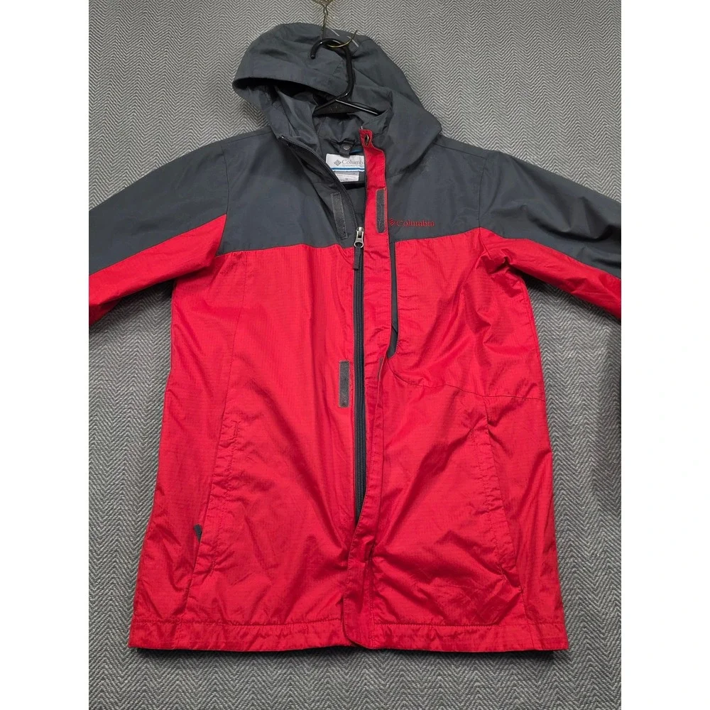 Columbia Boys M 10/12‎ Red Grey Interchange Omni-Shield Hooded Shell Jacket